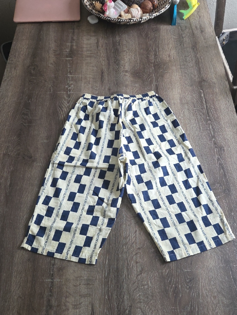 Gianni Valentino Cropped Blue and Cream Checkered Logo Linen Pants XS - Picture 8 of 8